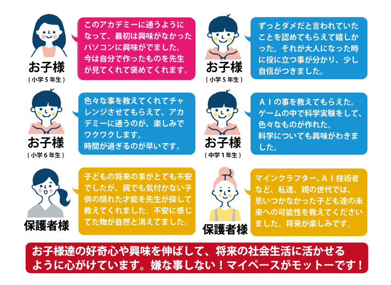 実際に通われているお子様や保護者様の声